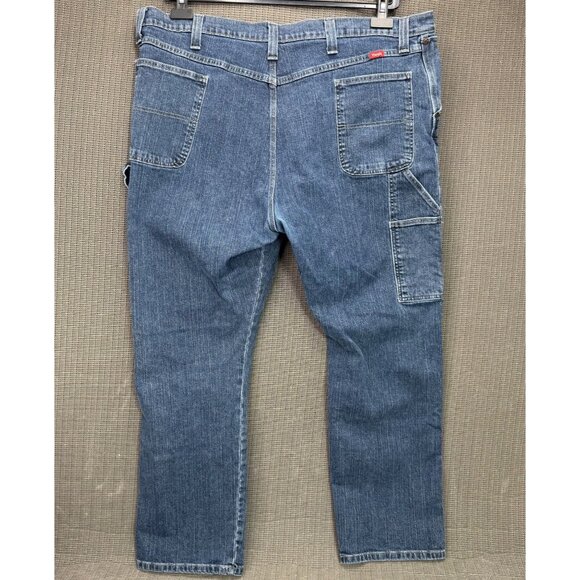 Wrangler Mens Size 44x32 Blue Denim Carpenter Jeans Relaxed Fit Workwear - Picture 2 of 8